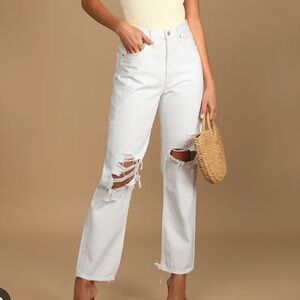 Agolde White 90’s Distressed Straight Leg Jeans